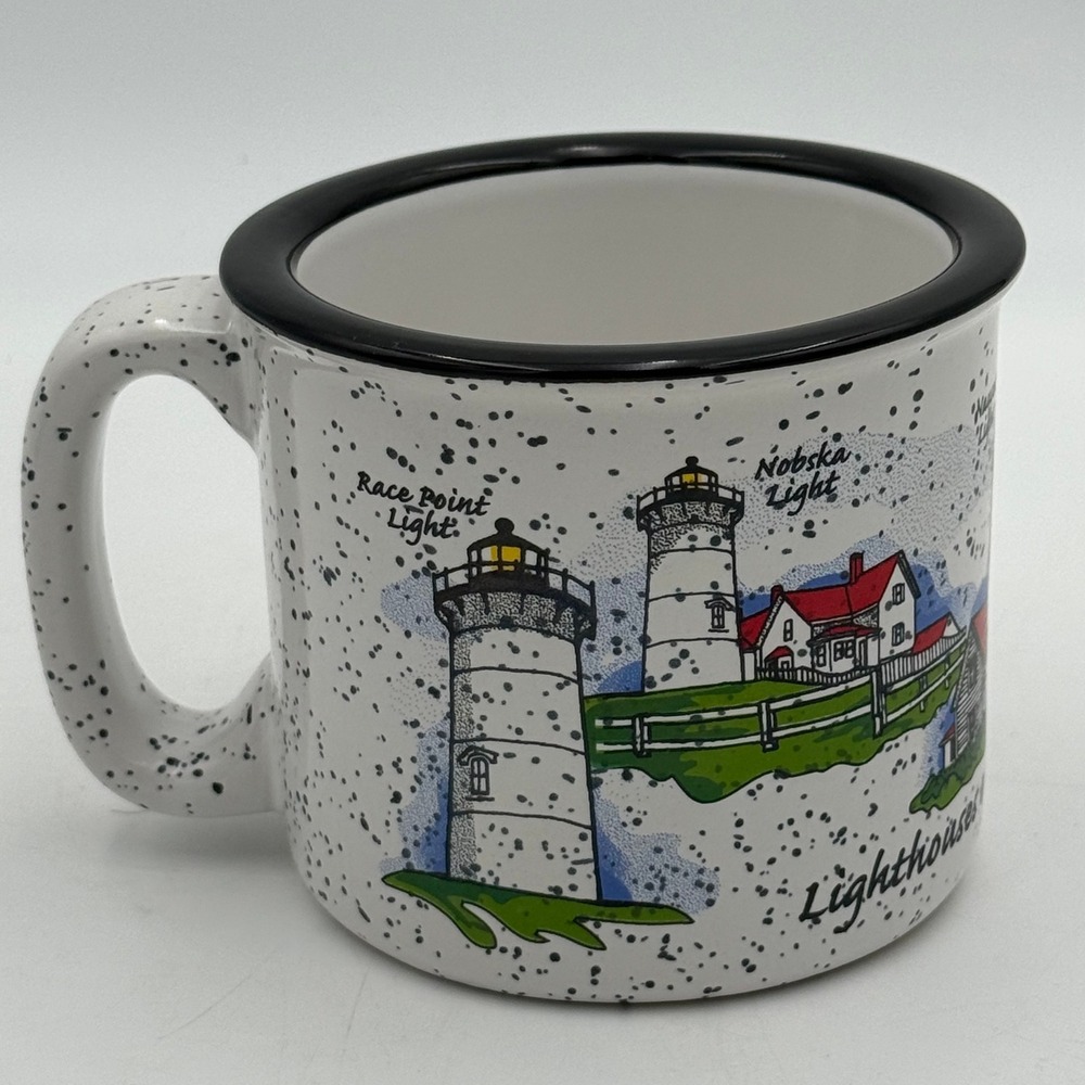 M Ware Lighthouses of Cape Cod Speckled Campfire Ceramic Coffee Mug White Black